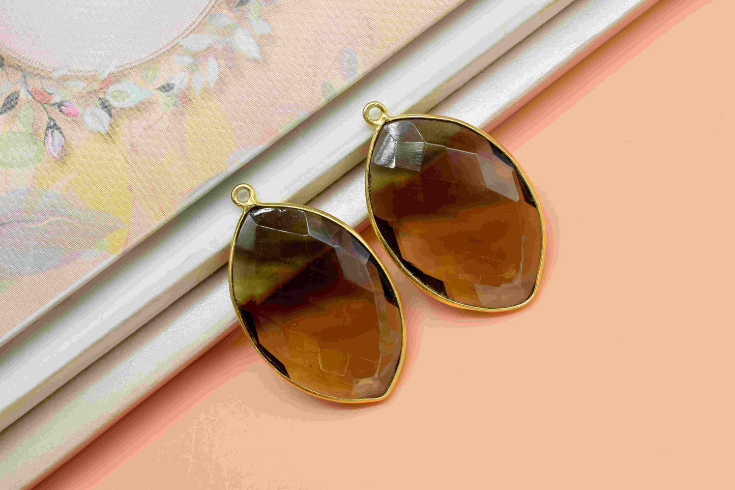 Smoky Quartz 20x30mm Bezel, Marquise Shape Pendant, Single Bail Connector, Brown Gemstone Bezel Charms, Handmade Bezel Pendant,Smoky Jewelry