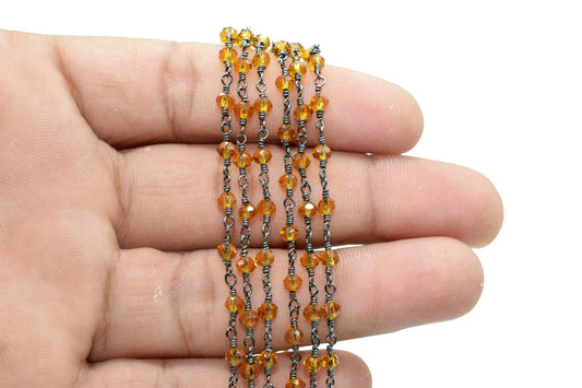 Citrine Chalcedony 3mm Beaded Chain,Citrine Rosary Chain,Citrine Wire Wrap Chain,Tanzanite Brass chain Jewelry Making Chain,Citrine Rosary