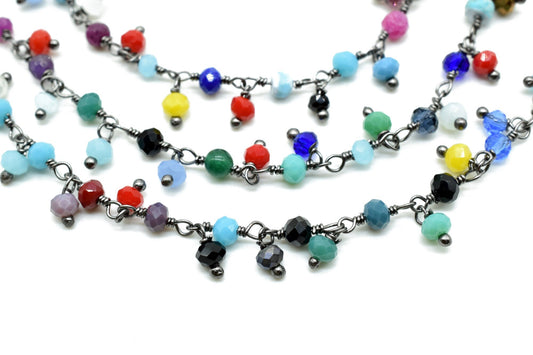 Multi Stones Cluster Rosary Chain,beaded Flower Chain Beads 3mm Rondelle faceted,Cluster Rosary Chains,Dangling Flower Chain,Rosary Chain