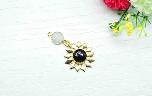 Moonstone Pendant Charms , Black Onyx Dangle Earring Component , Multi Gemstone Dangle Earring , Component Jewelry , B'day Gift
