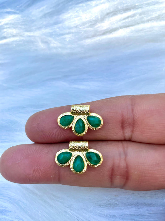 Natural Emerald Connector Charms/Gold Plated Pendant/Handmade Jewelry/Three stone Pendant/Women Jewelry/Brass Connector Jewelry/Bday Gift