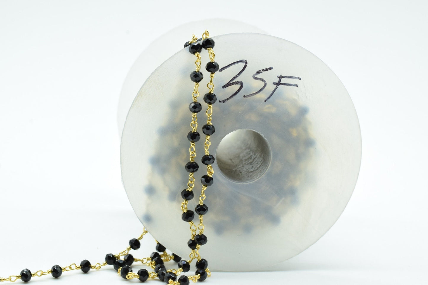 Black Spinel 3mm Rosary Style Beaded Chain, Black Spinel Faceted Beads Wire Wrapped Chain,Brass chains,Jewelry Making Chains,3mm Beads Chain