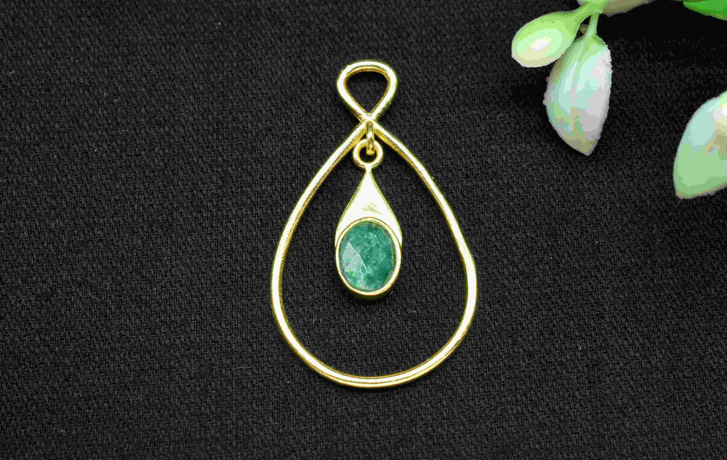 Emerald Component , Single Bail Charm , Emerald Connector Pendant , Gold Plated Connectors , Earring Component , B'day Gift