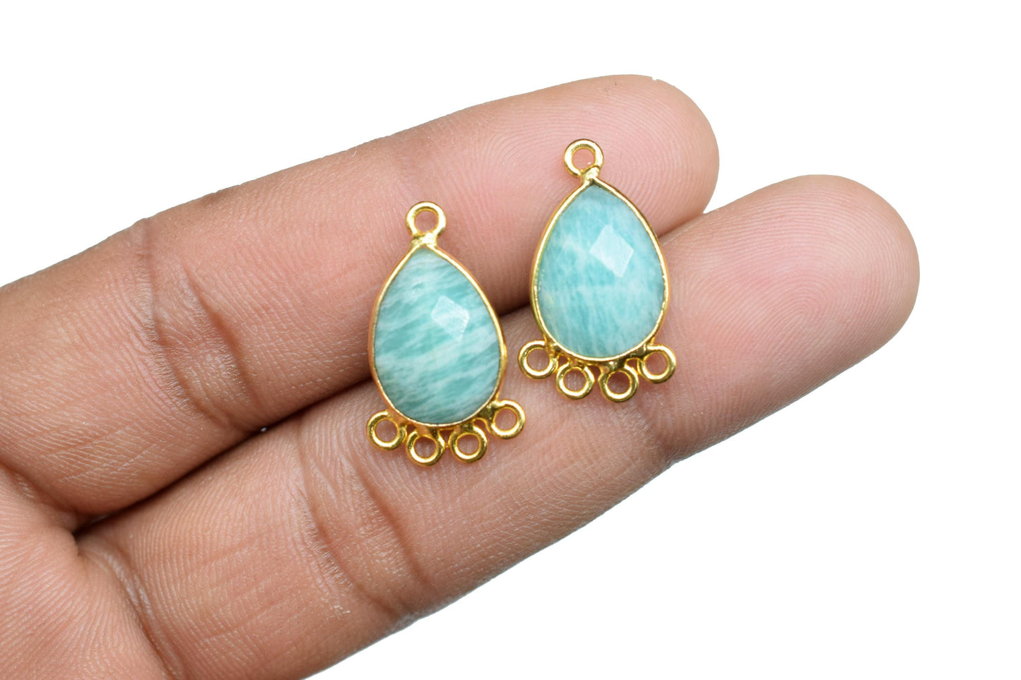 Amazonite 10x14mm Teardrop Bezel Charm/Charms Connector/Handmade Jewellery Connectors/Gemstone Brass Component/Women Jewelry/B'day Gift