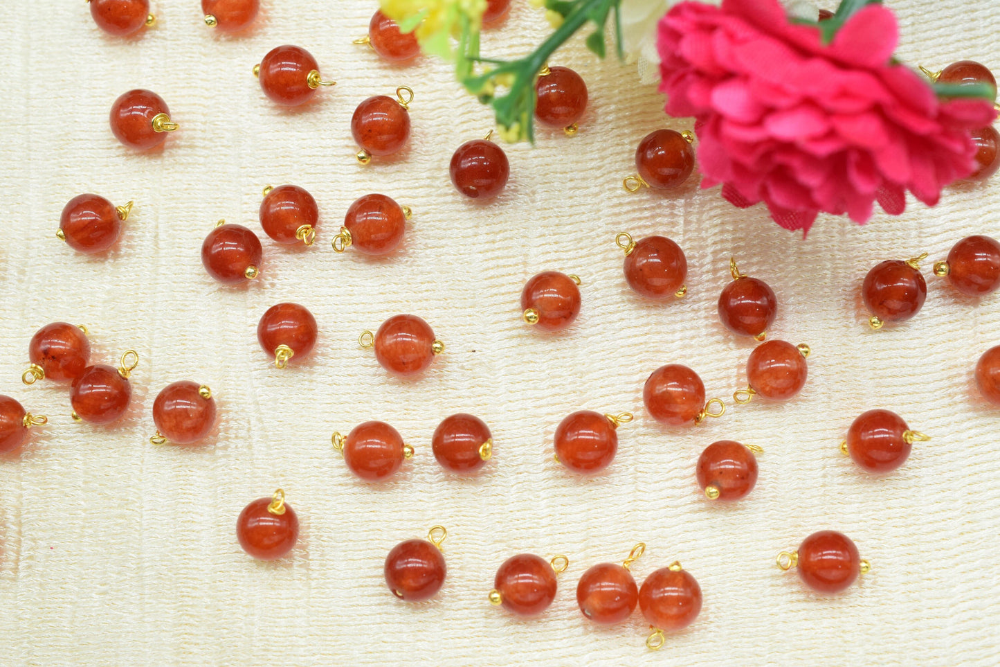 Carnelian 6mm Round Smooth Beads/Earring Components/Carnelian Single wire wrapped Beads/Round Beads Connector/Gemstone Beads/Gift