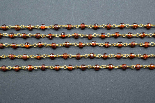 Garnet 3mm Beaded Chain,Garnet Rosary,Gold Plated Wire Wrap Chain,Brass chain,Jewelry Making Chain,Rosary chain,Gold Garnet chain,Garnet