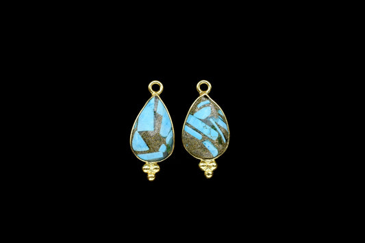 Copper Turquoise Gemstone 10x14mm Pear Shape Charms Pendant,Turquoise single Bail Pendant,Copper Turquoise Gold Plating Gemstone Charms,Gift