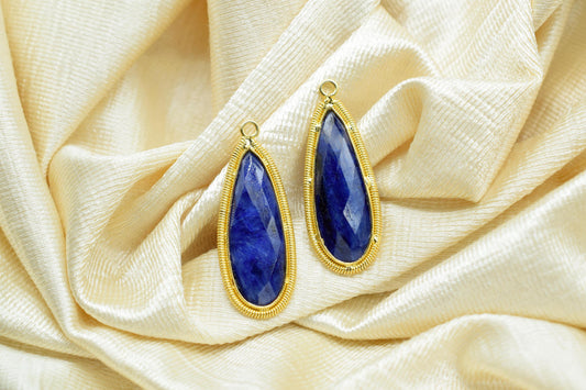 Blue Sapphire 10x30mm Charms,Gemstone Bezel connector,Single Bail Pendant Charm,Handmade pendant Jewelry,Teardrop Charms connector,Gift
