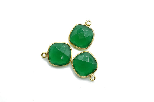 Green Onyx 12mm cushion shape Single bail Connector,Faceted Cushion Shape Connector,Single Bail Gold Plated Bezel, Making Jewelry Supplies,