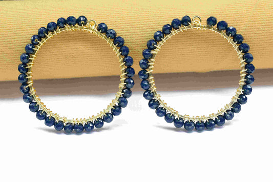 Blue Agate Wire Wrapped Dangle Connector,Circle Pendant Components,Handmade Earring,Beaded Hoop Earring,Finding Component Blue Agate Jewelry