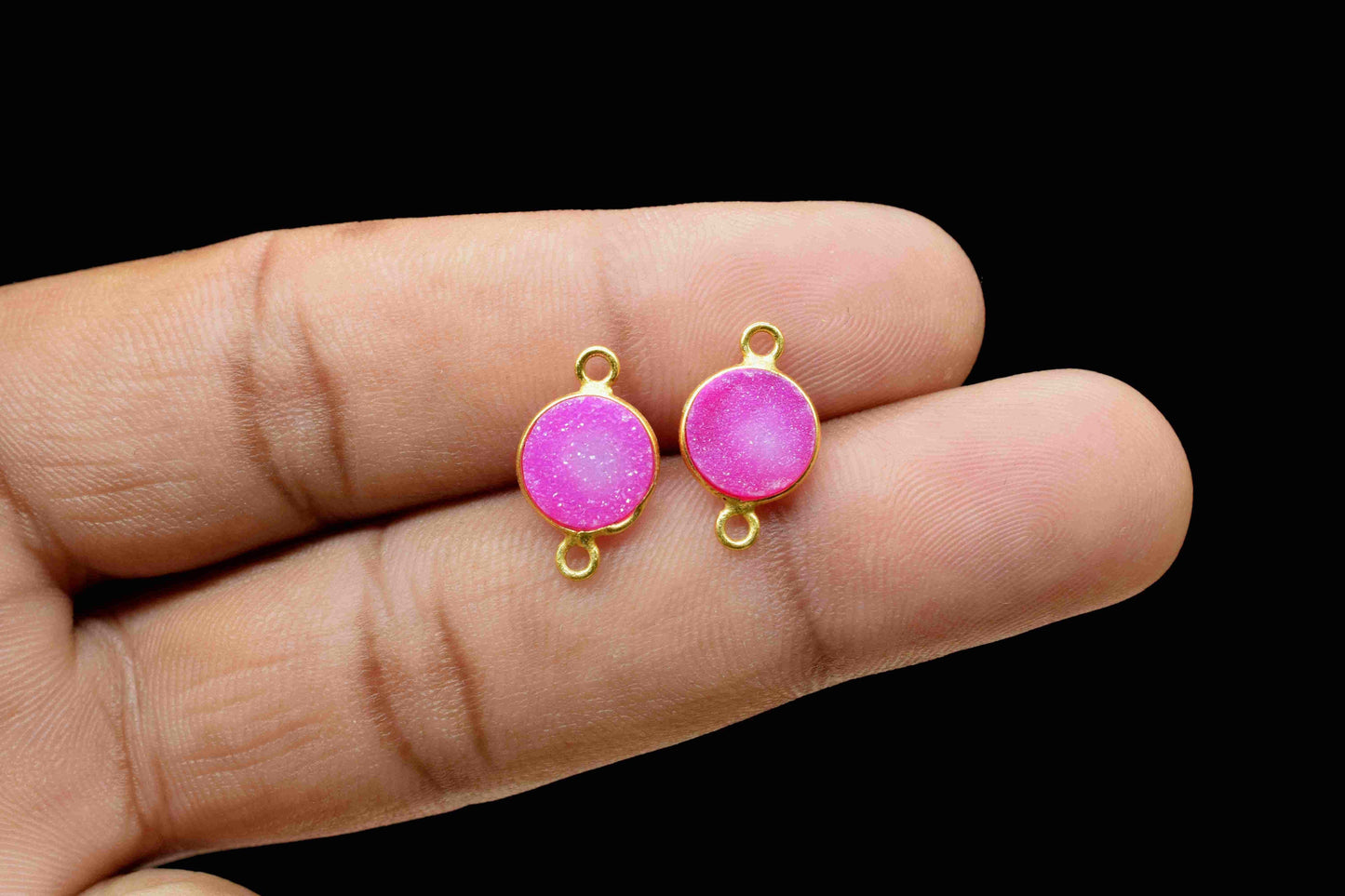 Pink Druzy Charm Pendants,8mm Druzy Connectors,Pink Druzy Double Bail Connector,Electroplated Light Pink Druzy Connectors,DIY Jewelry Making