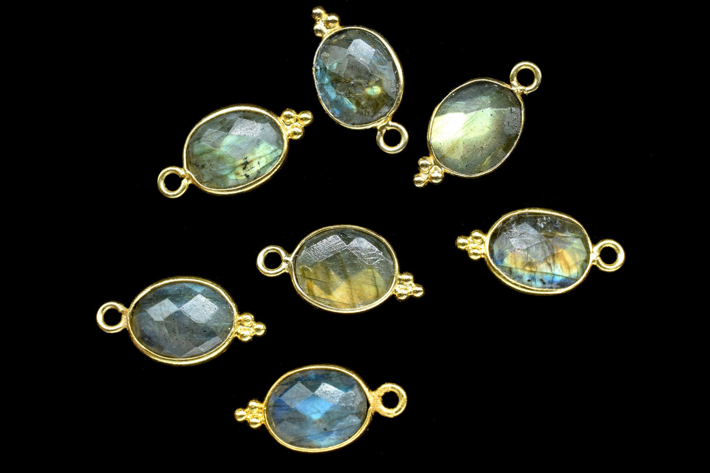 Labradorite Gemstone 8x10mm Oval shape Gold Plated Bezels,Labradorite Pendant Charms,Labradorite connector Jewelry Making Charms Crafts,Gift