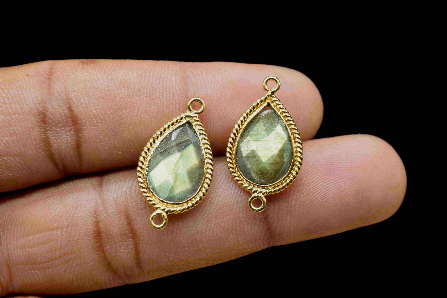 Labradorite 9x13mm Pear Double Bail's Connectors,Labradorite Gold Plated Bezels,Jewelry Making Charms Crafts,Labradorite Gold Pendant Charms