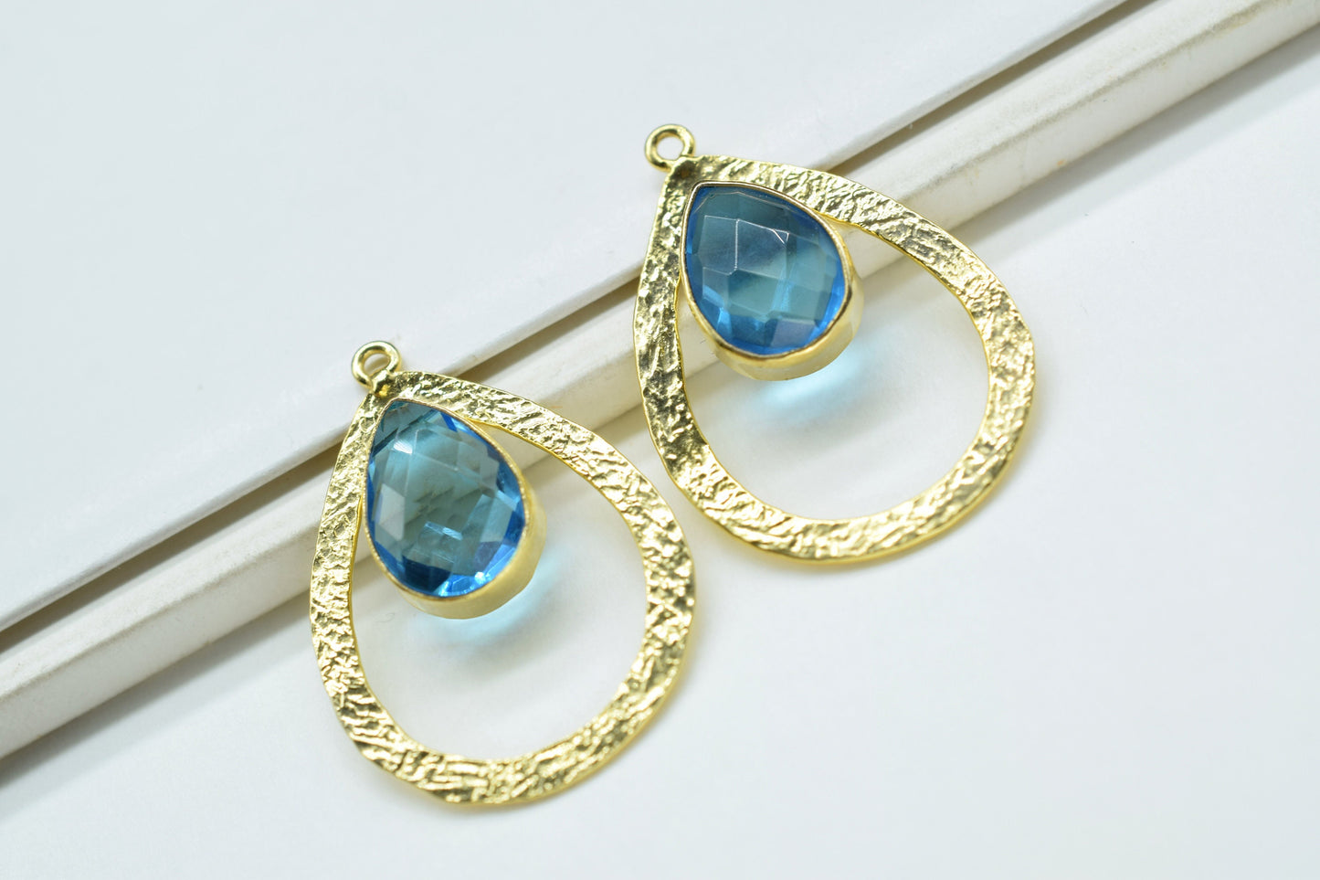 Blue Topaz Gemstone Pendant/Pear Shape Pendant/Bezel Pendant/Jewelry making Stone/Gold Plated Jewelry/Blue Topaz Connector Jewelry/Handmade