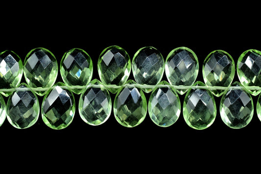 9 Inches Strand,Green Amethyst Quartz Faceted Pear Shape Briolettes,8x12mm teardrop Briolettes,Faceted Briolette Line,Jewelry making pear