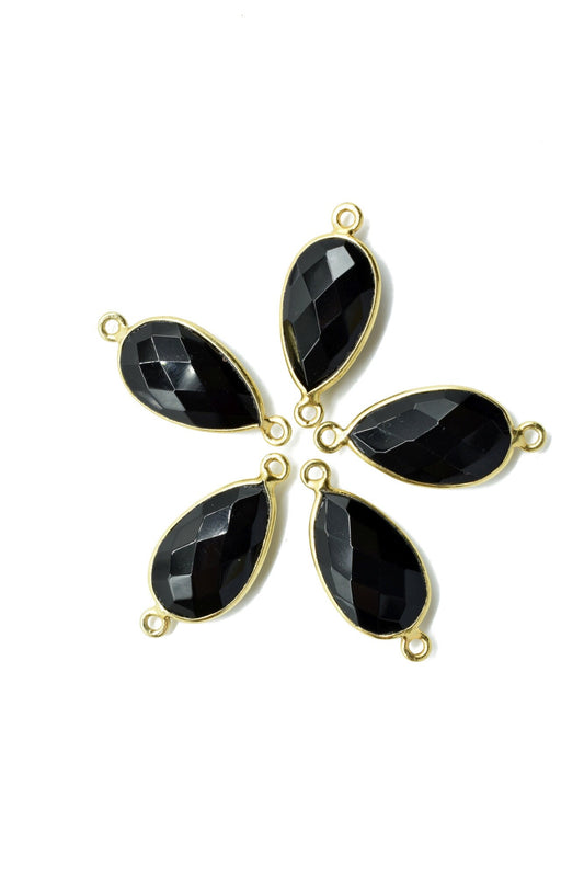 Black Onyx 10x18mm Pear shape double loop connectors,Checker Board cut Black Onyx Pendant,Black Onyx charms,Black Onyx Briolettes,Black Onyx
