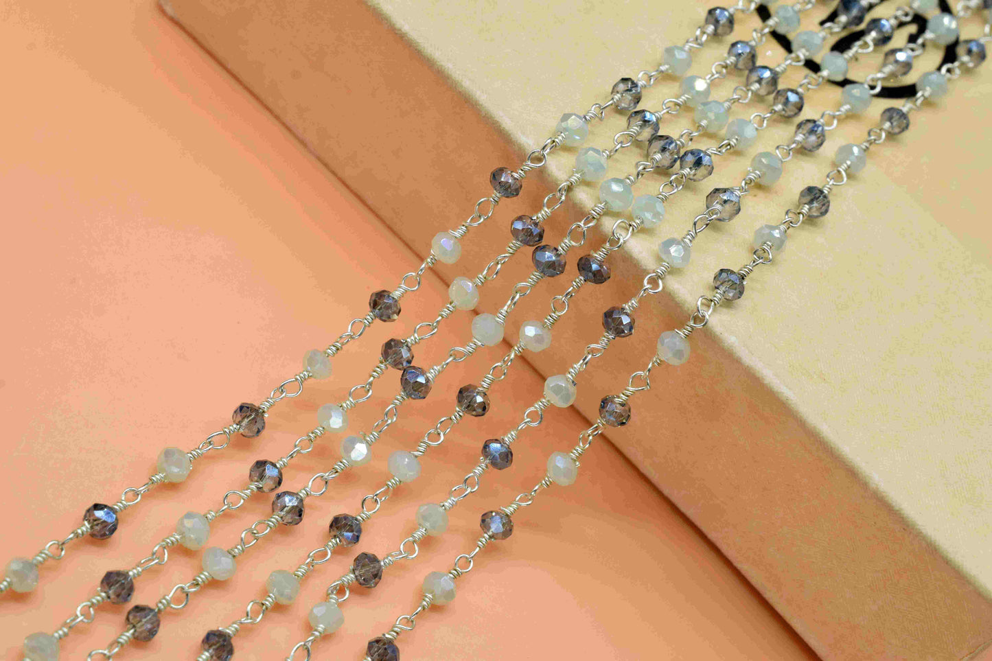 Multi Stone Rosary Chain,Handmade Rosary Jewelry Making,Wire Wrapped Rosary,Micro Beads chain,Labradorite & Peru Chalcedony Beaded Chain