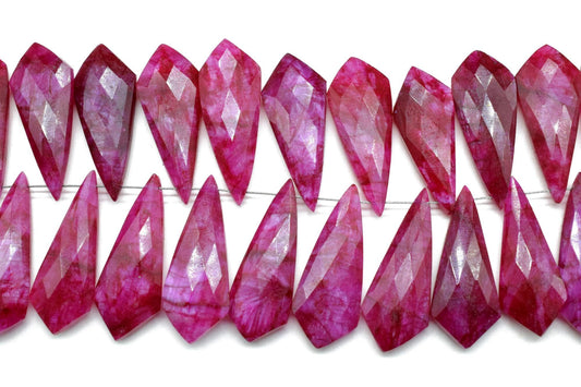 Ruby Faceted Pear Shape Briolettes,Ruby Long Pear Beads,12x27mm Fancy Briolettes,Gemstone Briolettes,Fancy Shape Briolettes,Ruby Tie shape