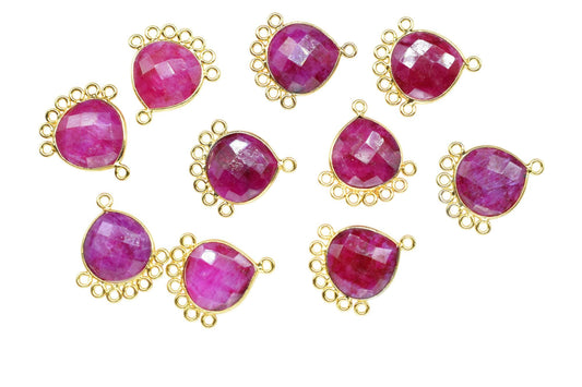 Natural Ruby 14mm Heart Bezel Charm/Charms Connector/Handmade Jewellery Connectors/Gemstone Brass Component/Women Jewelry/B'day Gift