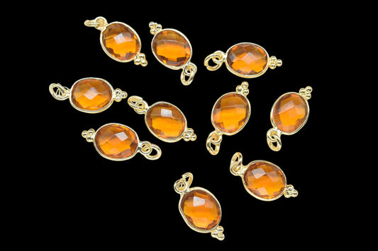 Citrine 8x10 oval,single Bail Connectors,Citrine Pear Shape Charms,Citrine Gold Plated Bezels,Jewelry Making Charms,Citrine charm,B'day Gift