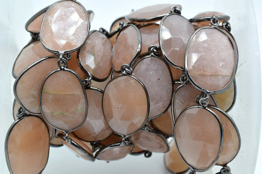 Peach Moonstone Bezel Connector Chain,Peach Moonstone Free form Size Connector Chain,Handmade Bezel Link Chain,Gold Plated Bezel Link Chain