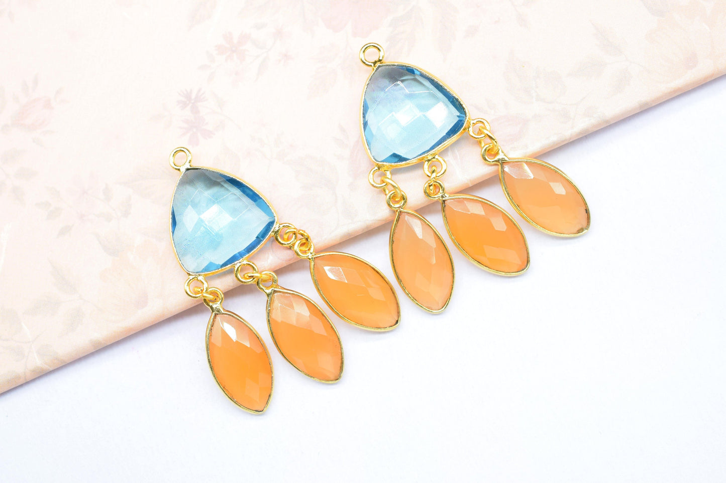 Sky Topaz Bezel Charms Connector/Station Bezel Link Pendant/Connector Bezel Jewelry/Handmade Jewelry/Carnelian Pendant/Connector/B'day Gift