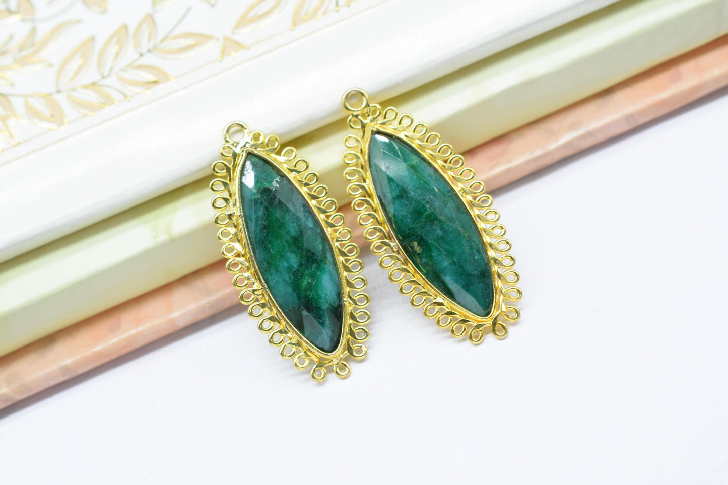 Emerald 10x30mm Marquise Bezel Charm,Single Bail Pendant,Handmade Jewellery Connectors,,Gemstone Brass Component,Handmade Connector,Gift