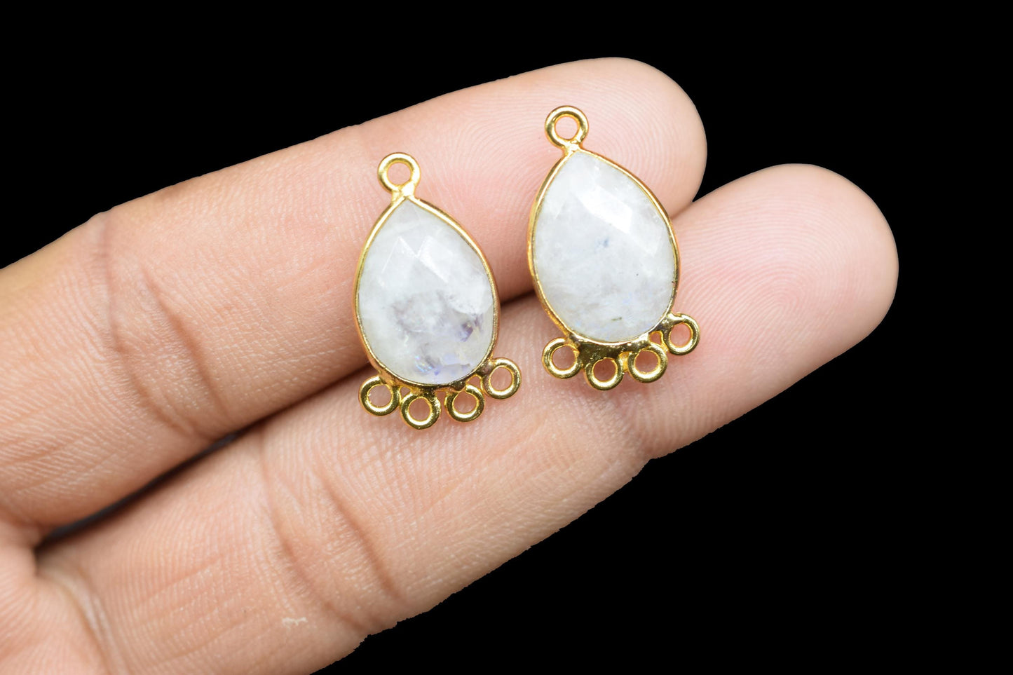 Moonstone 10x14mm Teardrop Bezel Charm/Charms Connector/Handmade Jewellery Connectors/Gemstone Brass Component/Women Jewelry/B'day Gift