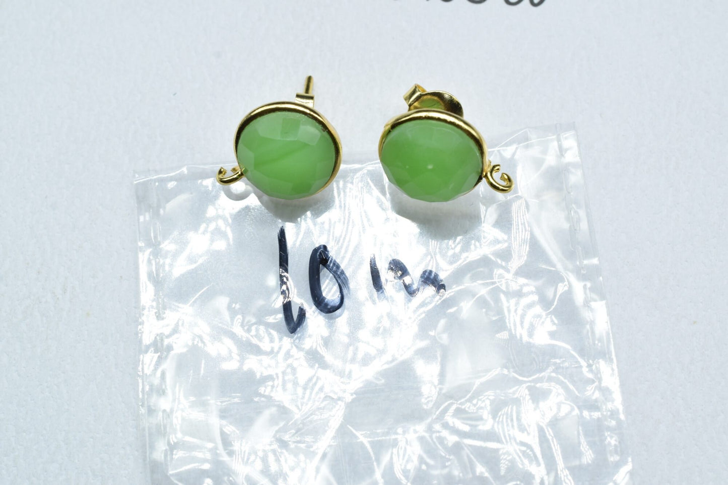 10mm Round Chrysoprase Earring Connector, Jewelry,bezel frame Connector,Ear Post Studs Connectors,Chrysoprase Ear Studs,Studs Connectors