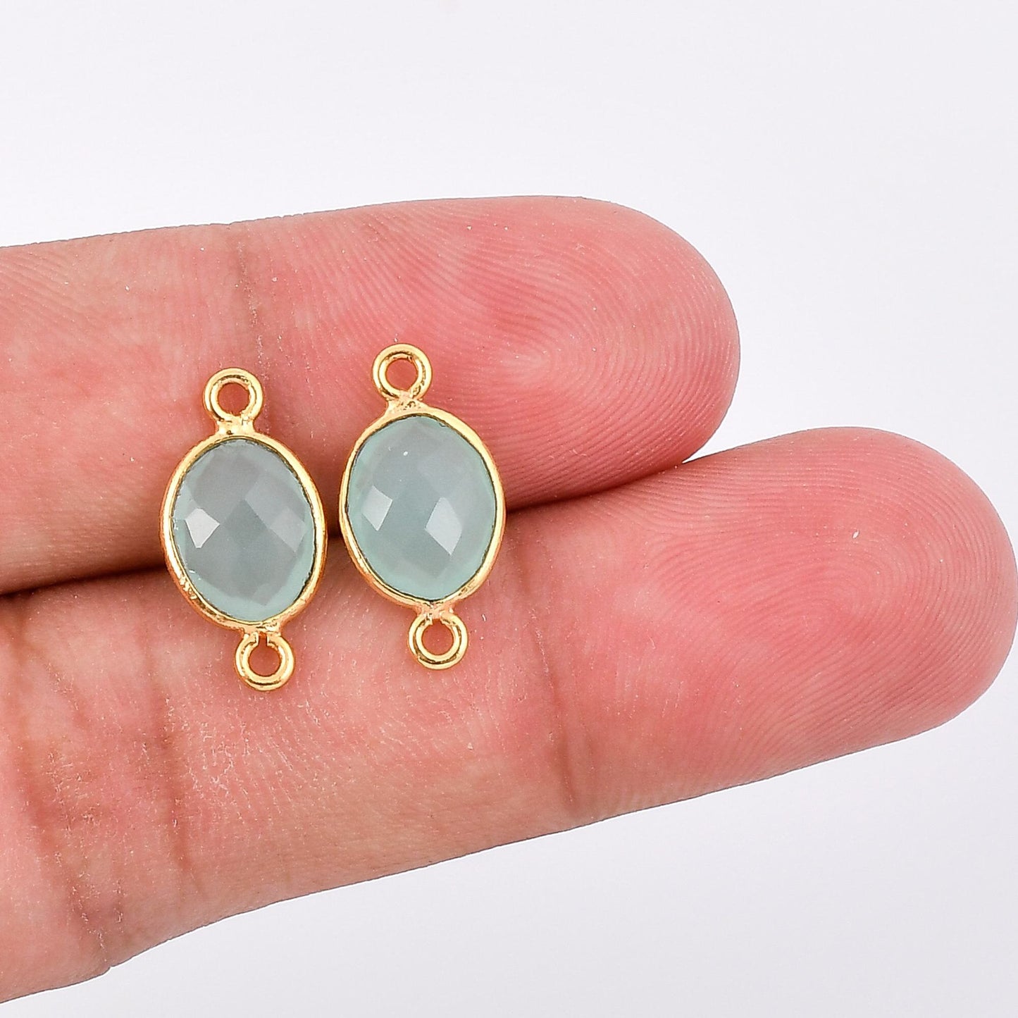 Aqua chalcedony 8x10m Bezel connector,Chalcedony oval Shape Gold Plated bezel,chalcedony charms,Gold Vermeil Bezel,jewelry Gold-Filled bezel