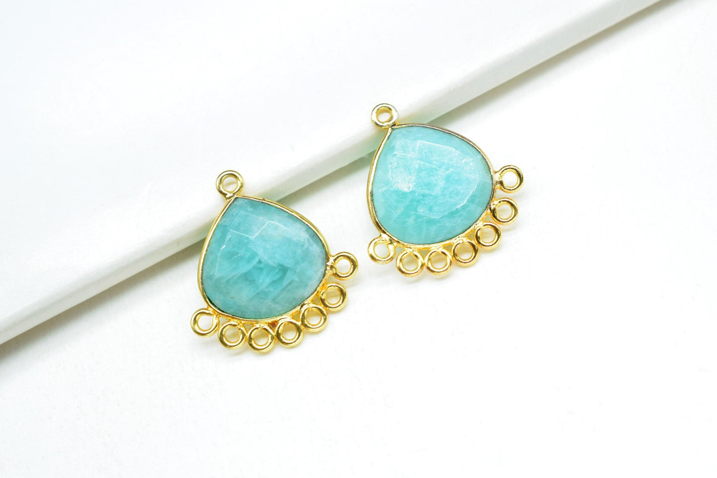 Amazonite 14mm Heart Bezel Charm/Charms Connector/Handmade Jewellery Connectors/Gemstone Brass Component/Women Jewelry/B'day Gift