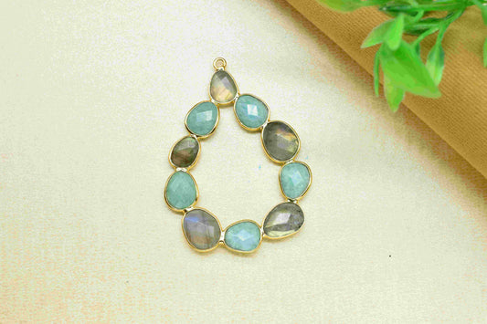 Multi Stone Faceted Gemstone Pendant,Labradorite Gold Plating Charm Jewelry,Mixed Gemstone Pendant,Amazonite Dual Stone Pendant Jewelry,Gift
