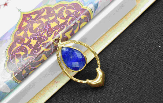 Sapphire Pear Shape Pendant , Sapphire Single Bail Pendant , Multi Gemstone Charms , Gold Plated Gemstone Connectors , Summer Collection