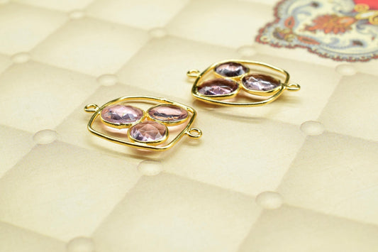 Pink Amethyst Quartz Dangle Earring Component,Gemstone Square Shape Component,Finding Necklace Connector,Pink AmethystBead Earring Connector