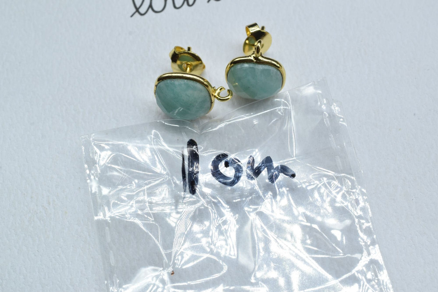 Amazonite Earring Connector,Gemstone Stud Ear Post,Cushion Earring Connector,Bezel frame Connector,Gemstone Bezel Connector,Amazonite Bezel