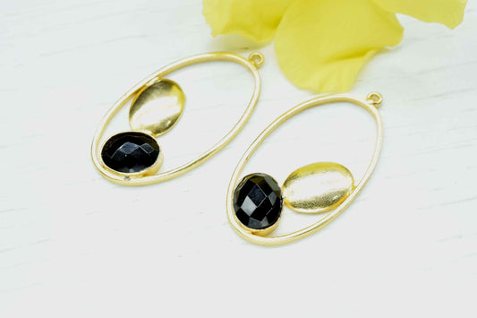 Black Onyx Gemstone Component Earring, Finding Oval Shape Earring Connector, Gemstone Component Earring, Finding Necklace Component Jewelry
