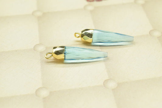 Sky Topaz Pencil Pendant,Gemstone Single Bail Connector,Sky Topaz Pendant Jewelry Making Supply,Handmade Faceted Spike Pointed Charm,Gift