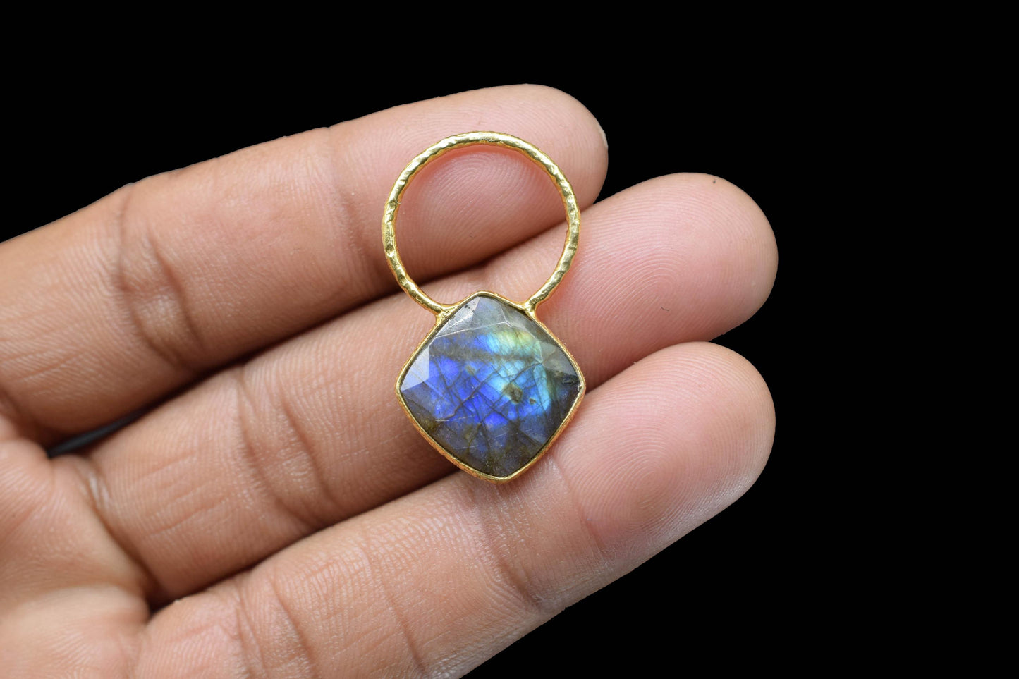 Labradorite Pendant/Gemstone Component/Charm Pendant/Necklace Pendant/Cushion Shape Charm/Wholesale Supply/Gold Plated Jewellery/Gift