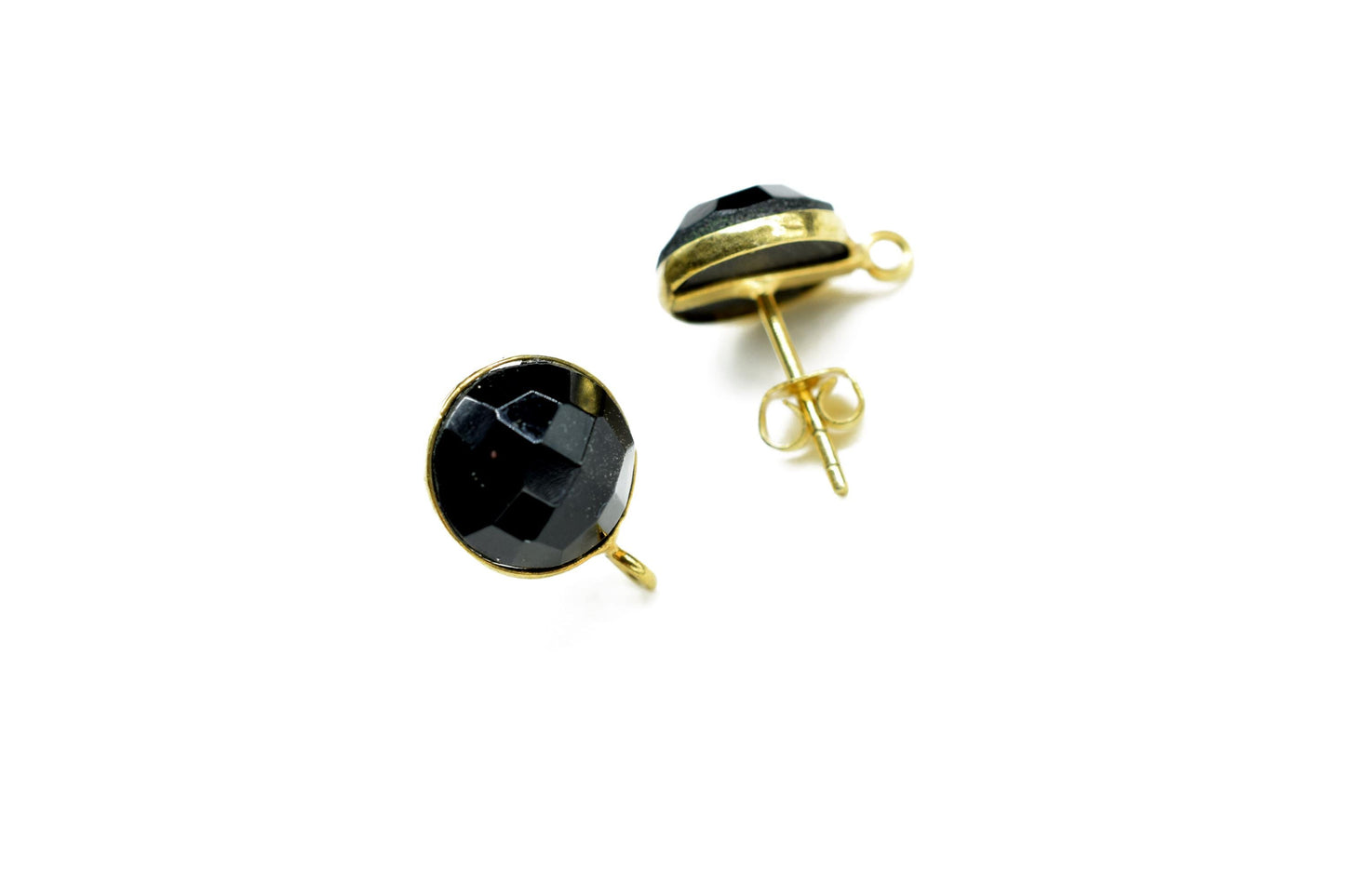10mm Round Black Onyx Earring Connectors,Black Gemstone Ear Post Studs,Onyx Earring Connectors,DIY Jewelry,Jewelry Making Supply,Mom's Gifts