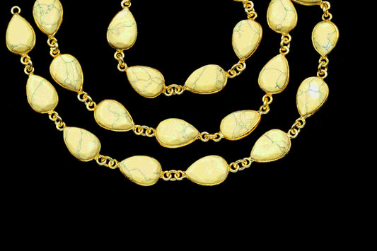 Yellow Howlite Gemstone 8x12mm Teardrop Shape Chain,Howlite Bead Handmade Station Connector,Yellow Howlite Gold Plating Connector Link Chain
