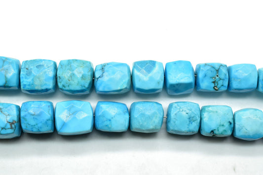 Copper Turquoise Faceted 7mm Cube Beads,Genuine Natural Blue Turquoise,Micro Faceted Laser Diamond Cut 8" Strand,Turquoise Rectangle Nuggets