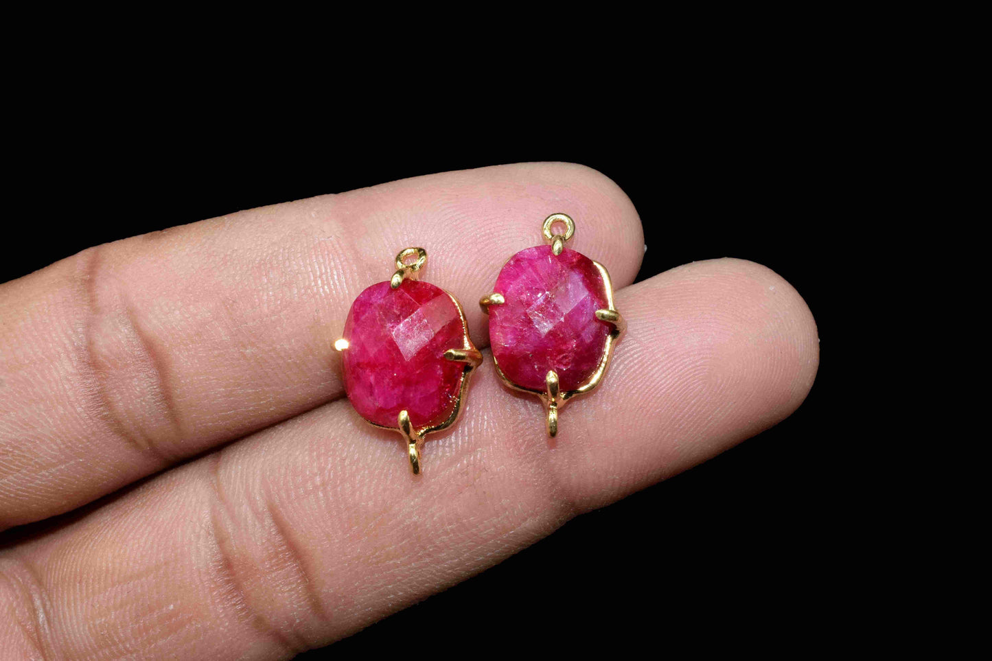 Natural Ruby Connector,Handmade Gemstone Bezel,Ruby Cushion Bezel Connector,Prong Set Jewelry,double bail connector,Prong Ruby jewelry