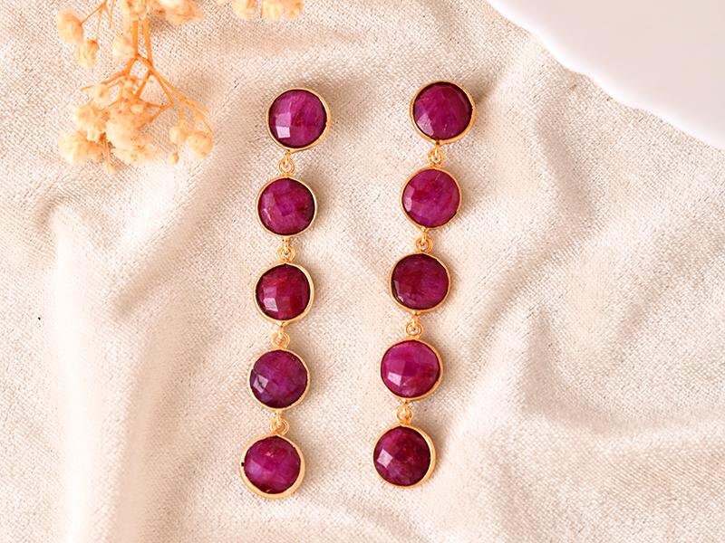 Natural Ruby Dangle Earring/Gold Plated Earring/Bridal Earring/Handmade Jewelry/Ruby Wedding Earring/Gold Plated Jewelry/B'day Gift