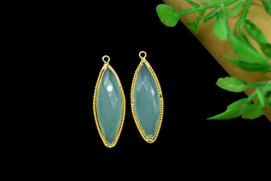 Aqua chalcedony 10x30mm Marquise shape charm,Aqua chalcedony Gemstone handmade charm,Aqua chalcedony Gold Plating Single bail Pendants,Gift
