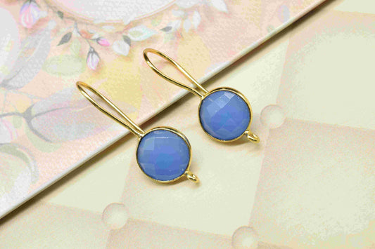Blue Chalcedony 10mm Round Earring Connector,Earring Making Connector,Blue Chalcedony Earring Stud Connectors,Gemstone Jewelry Making Supply