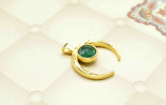 Emerald Pendant , Single Bail Charm , Emerald Connector Pendant , Gold Plated Connectors , Single Bail Gemstone Connector Charm