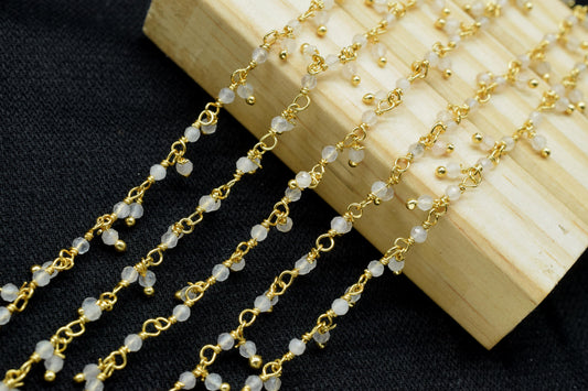 Rainbow 2mm Round Cluster Rosary Chain,Wire Wrap Dangling Faceted Chain,Moonstone Rosary Chain,Gemstone Chain,Handmade Rosary Jewelry Making