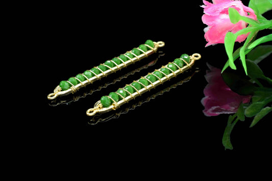 Emerald Beaded Bar Finding Connector, Gemstone Bar Pendant Necklace, Emerald Bar Bracelet,Beaded Bar Findings Component,Emerald jewelry,Gift