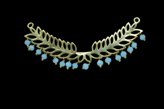 Peru chalcedony Double bail charms,Wedding Hair Vine Connector,Gemstone Leaf Pendant Necklace,bead Bar Leaf Charm,Component Handmade jewelry