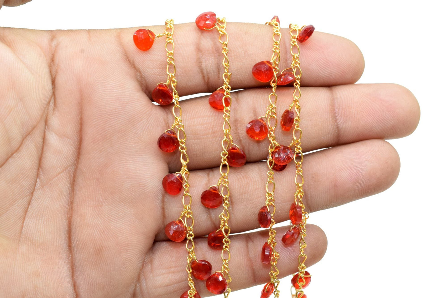 Garnet 6mm Heart shape Briolette Chain,Garnet Wire Wrapped chain,Garnet Gemstone Bead,Garnet Faceted Rosary Chain,Gems Rosary Style,Garnet